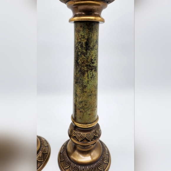 1950s IMA Brass and Green Marble Candle Holders Set (2) Made In India - Picture 9 of 12